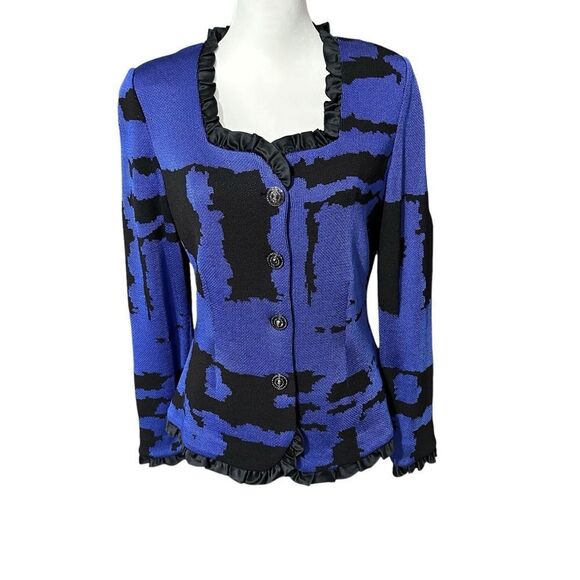 Jackets & Blazers - Toula Blue and Black Knit Jacket with Ruffles Sz 6 NWT